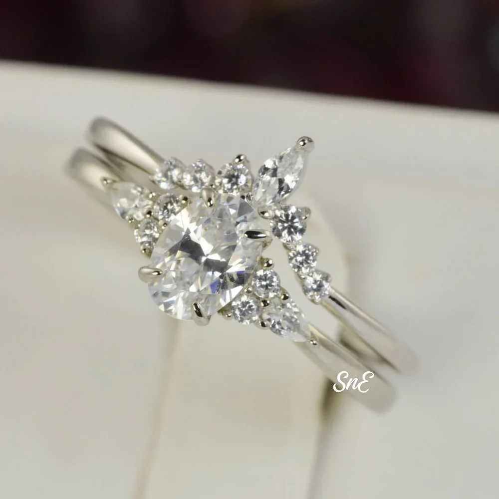 NEW WOMENS 925 STERLING SILVER ENGAGEMENT RINGS WEDDING RINGS DIAMOND SET